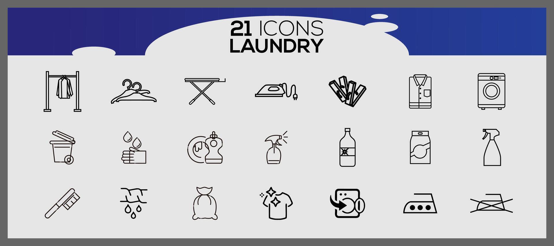 Washing icons and laundry symbols in flat style. Clean laundry and dryer service line icons. vector