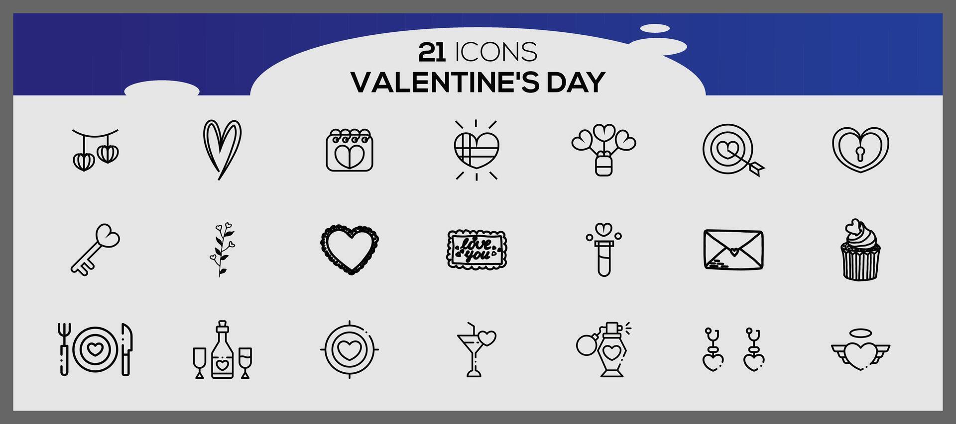 Valentine's day icons. Collection of illustrated valentine's icons. vector