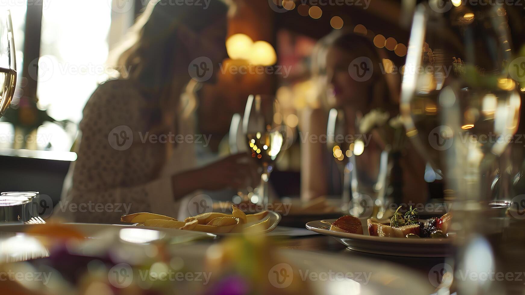 AI generated young couple in restaurant, young couple eating in the restaurant, romantic restaurant scene photo