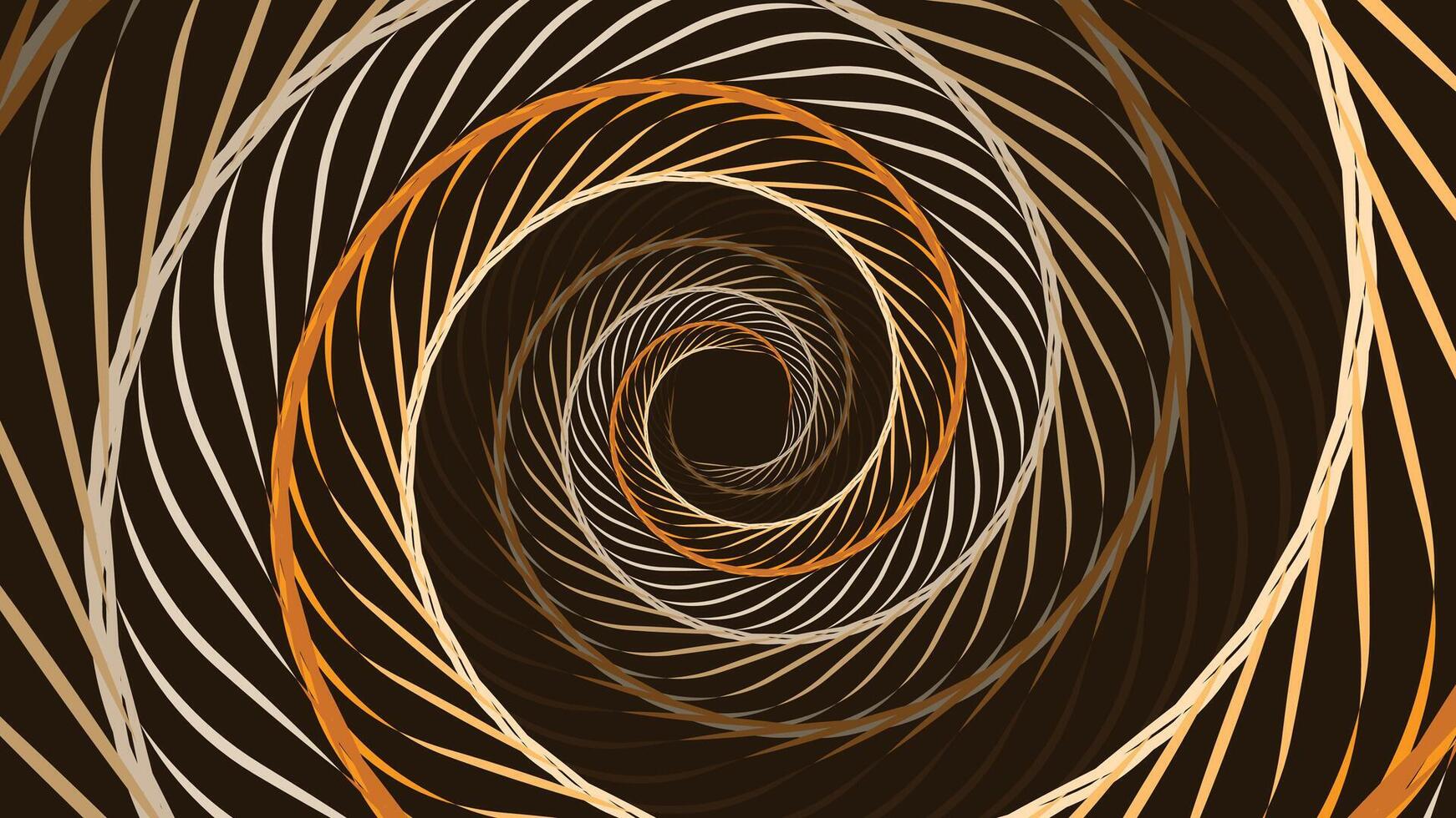Abstract spiral spinning wavy line dark yellow background. vector