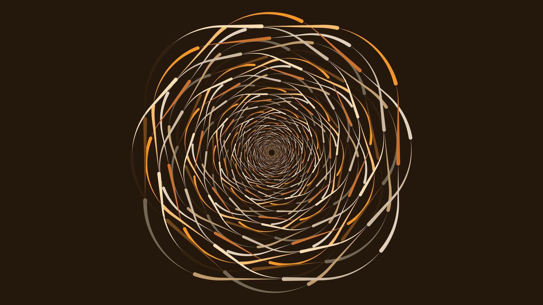 Abstract spiral spinning wavy line dark yellow background. vector