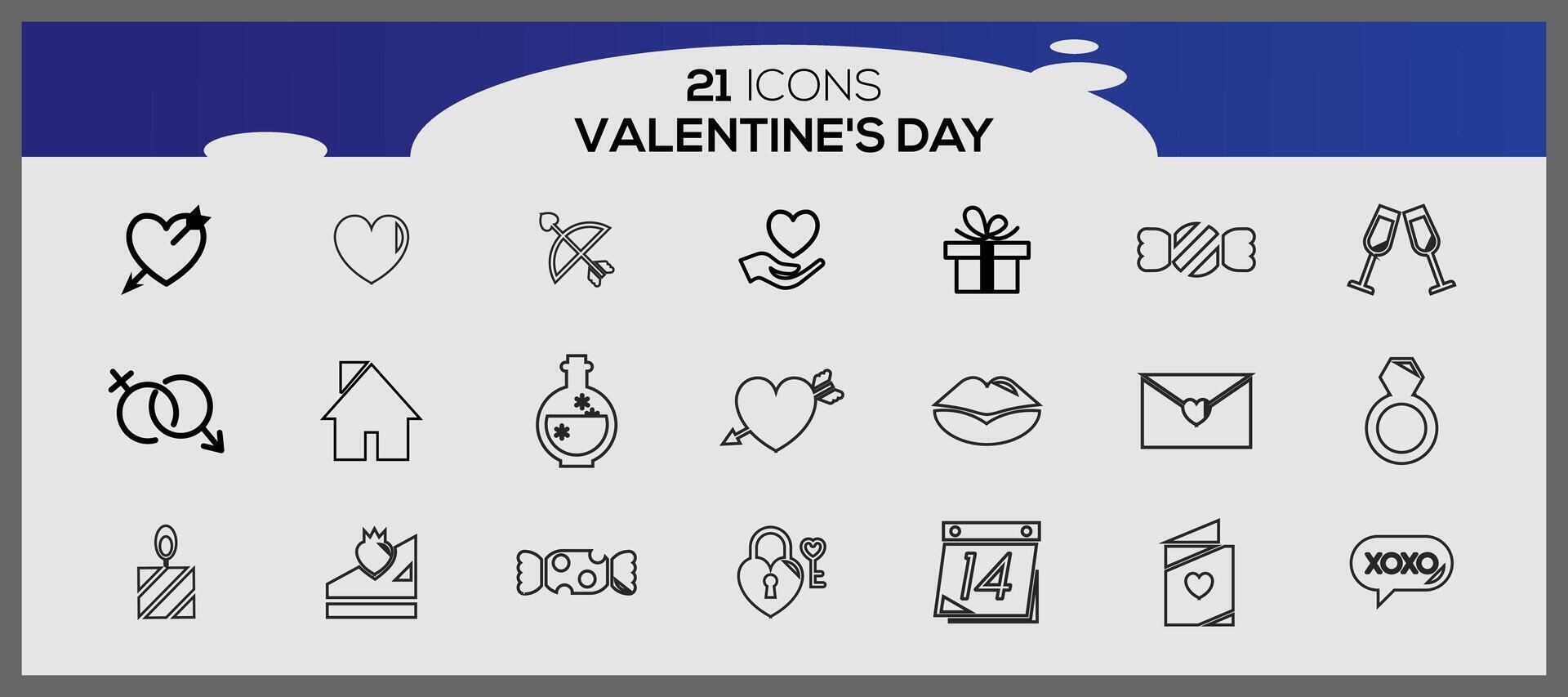 Valentine's day icons. Collection of illustrated valentine's icons. vector