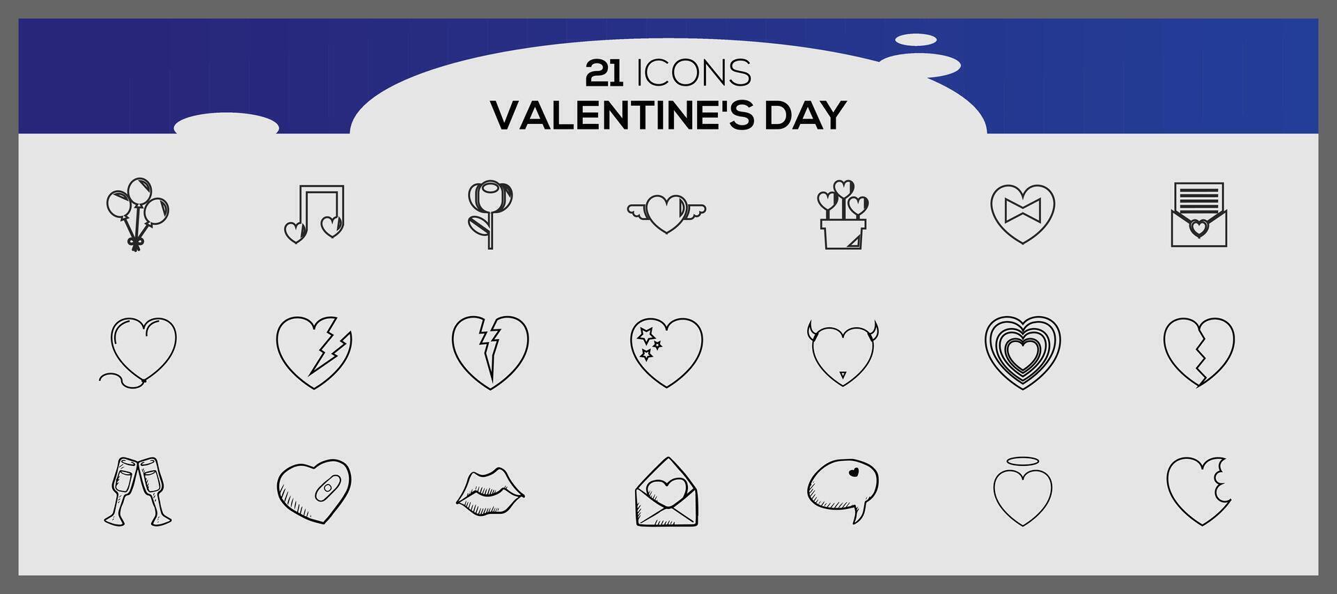 Valentine's day icons. Collection of illustrated valentine's icons. vector