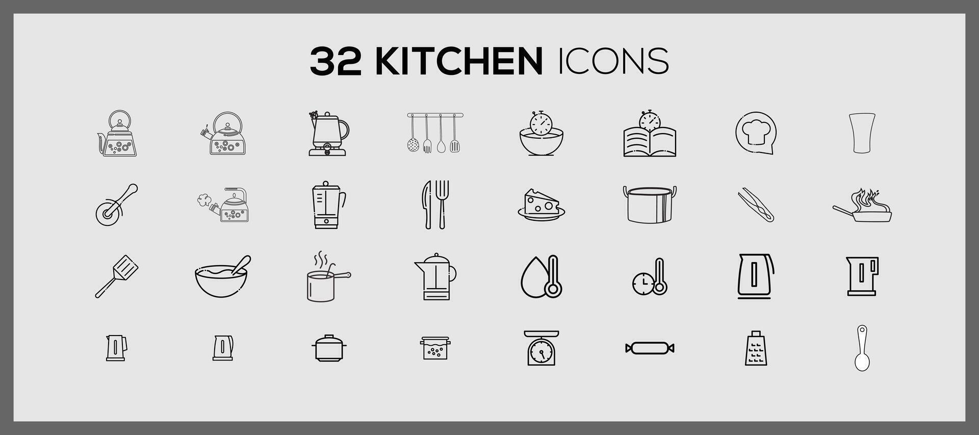 Different kitchen icons. Cute kitchen utensils doodle sticker set. Cooking doodle icons kitchen utensils line food restaurant logo. vector