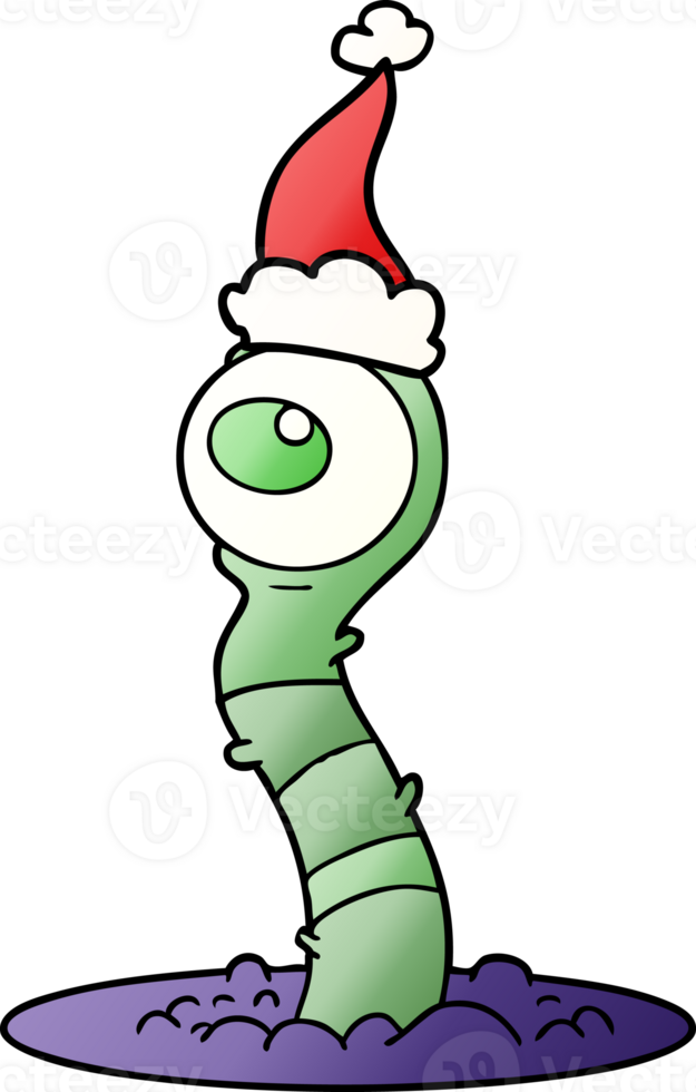 hand drawn gradient cartoon of a alien swamp monster wearing santa hat png