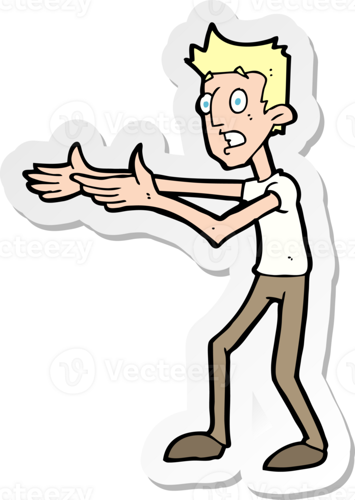 sticker of a cartoon man desperately explaining png