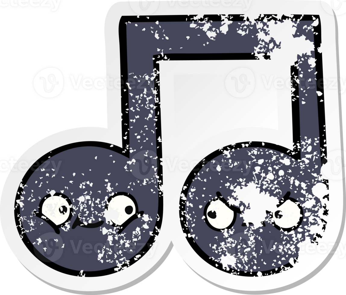 distressed sticker of a cute cartoon musical note png