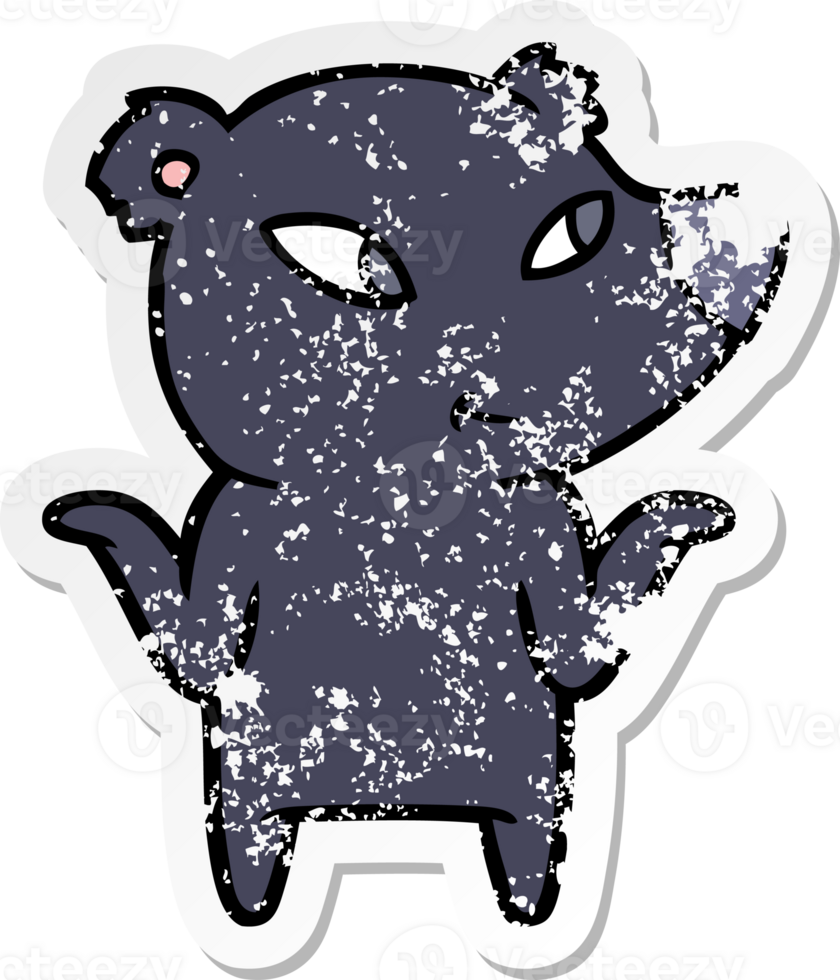 distressed sticker of a cute cartoon bear shrugging shoulders png
