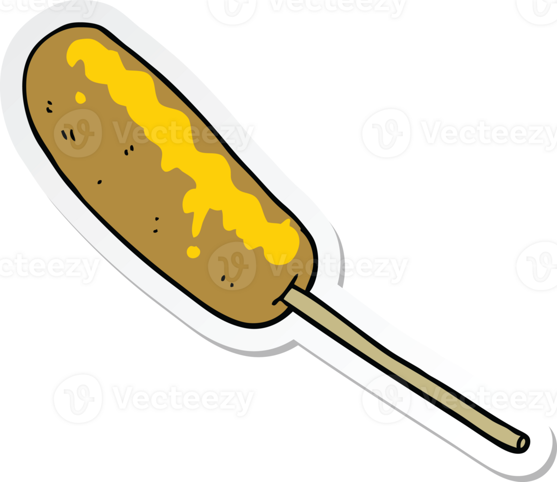 sticker of a cartoon hotdog on a stick png