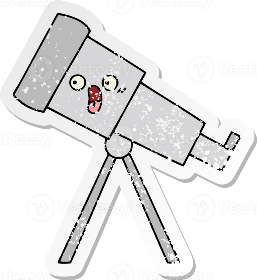 distressed sticker of a cute cartoon telescope png