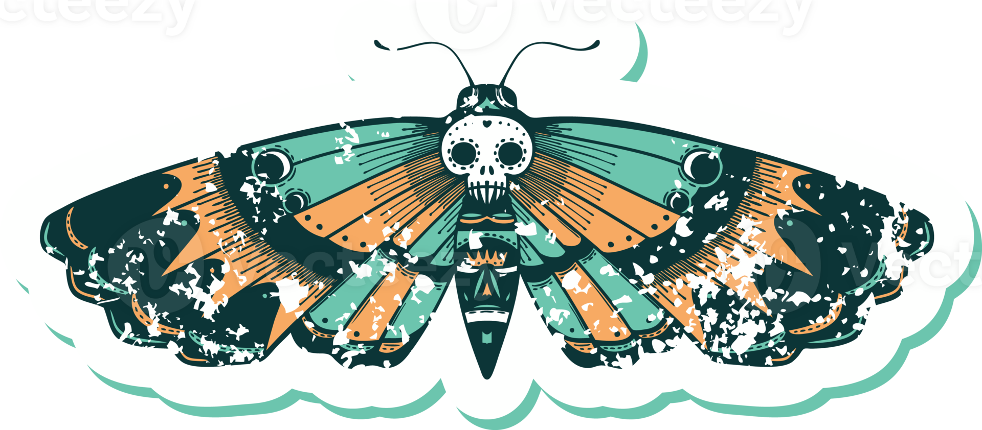 iconic distressed sticker tattoo style image of a deaths head moth png