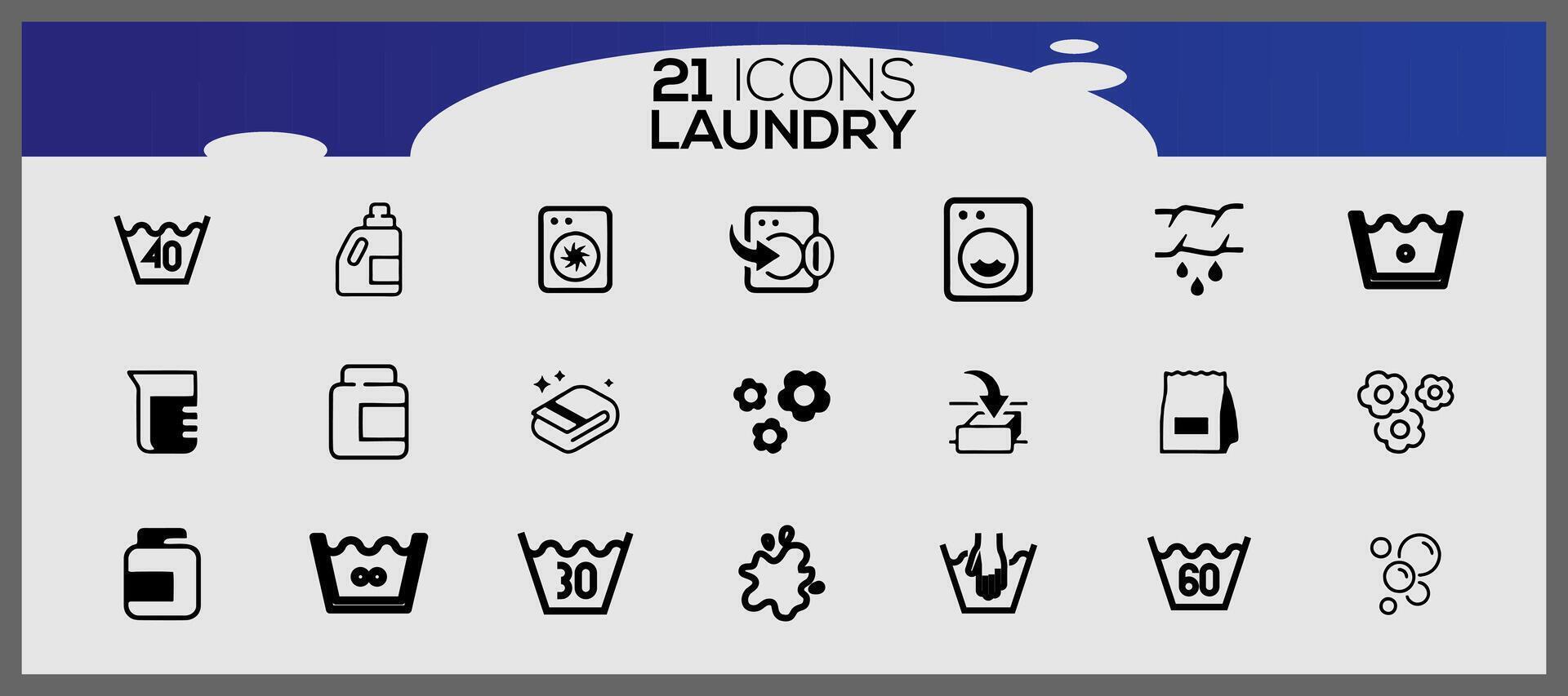 Lavado íconos y lavandería símbolos en plano estilo. limpiar lavandería y secadora Servicio línea iconos vector