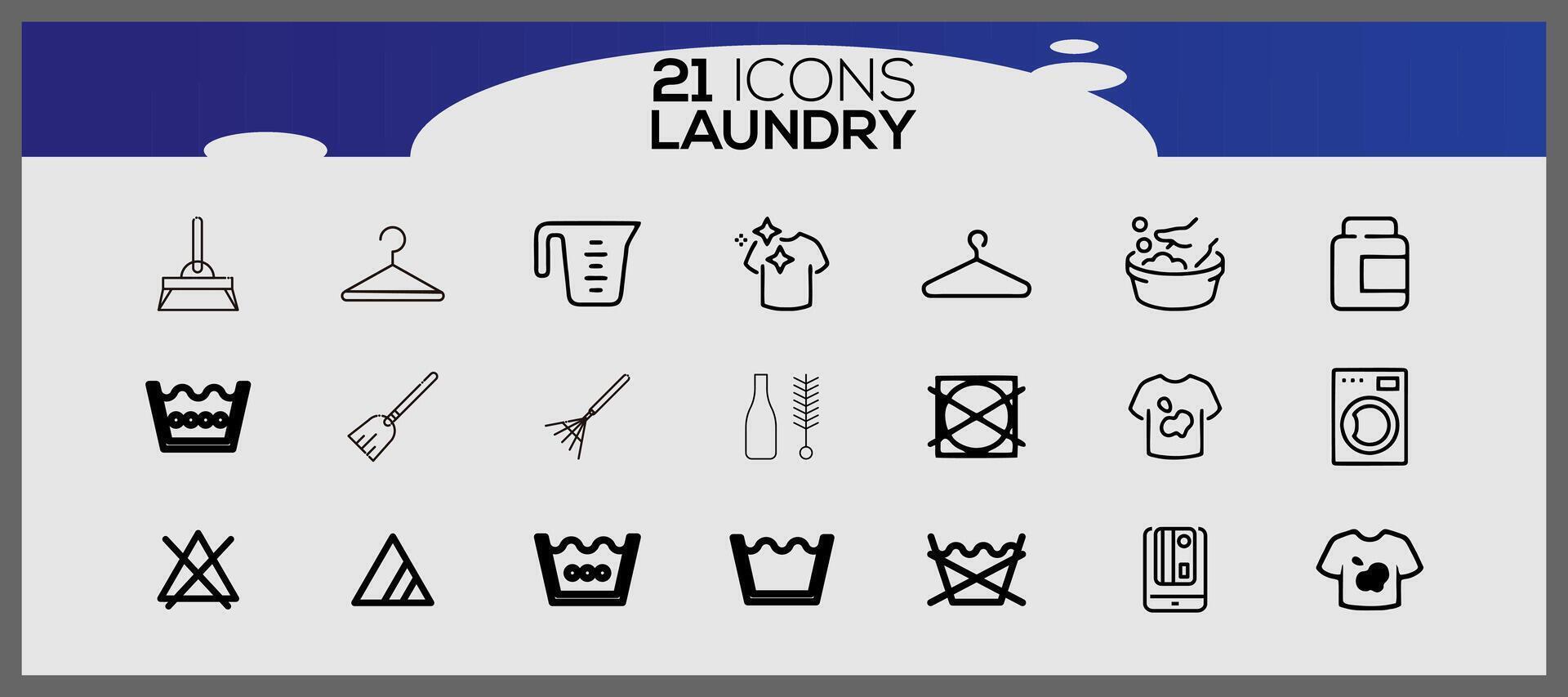 Washing icons and laundry symbols in flat style. Clean laundry and dryer service line icons. vector