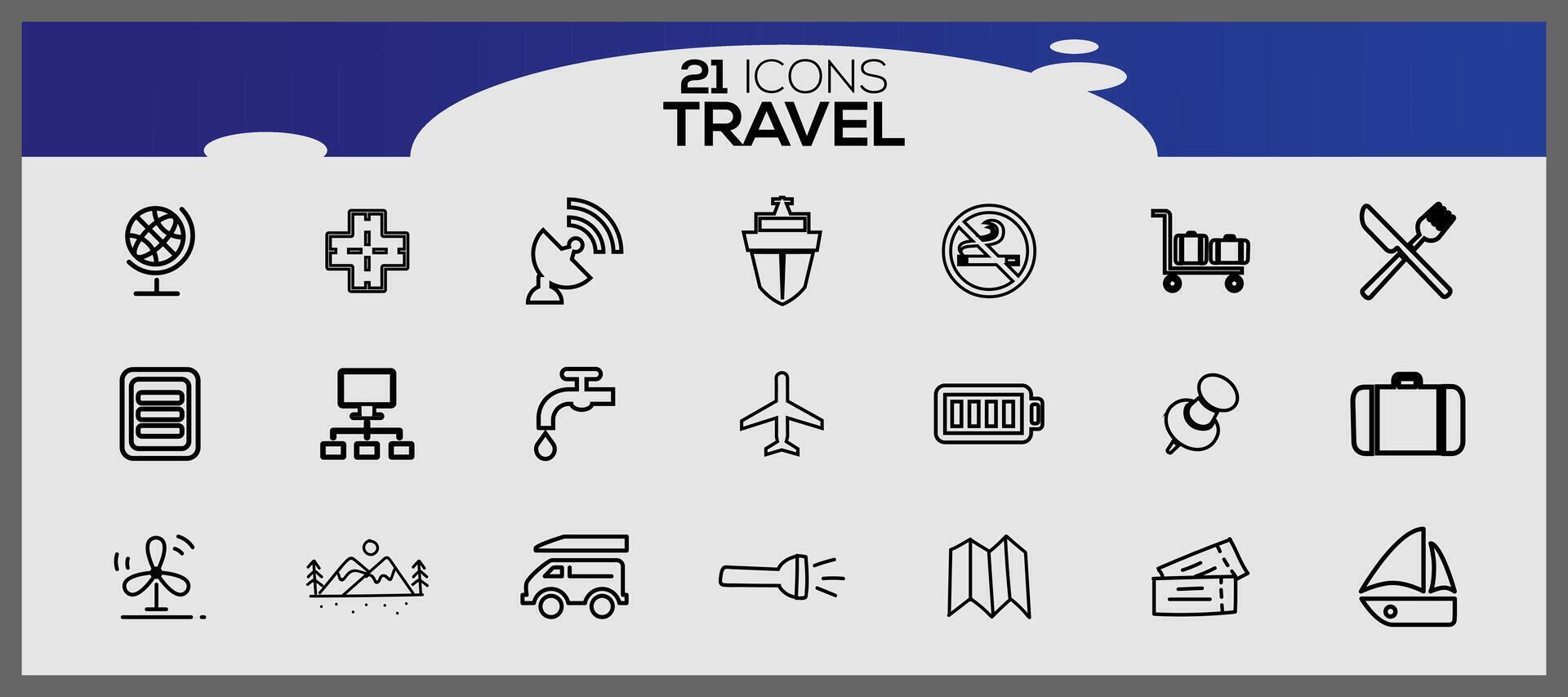 íconos conjunto acerca de viaje elementos. vacaciones y viajar, verano fiesta viaje icono colocar. vector