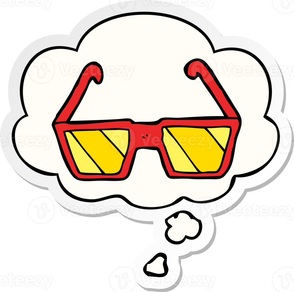 cartoon glasses with thought bubble as a printed sticker png