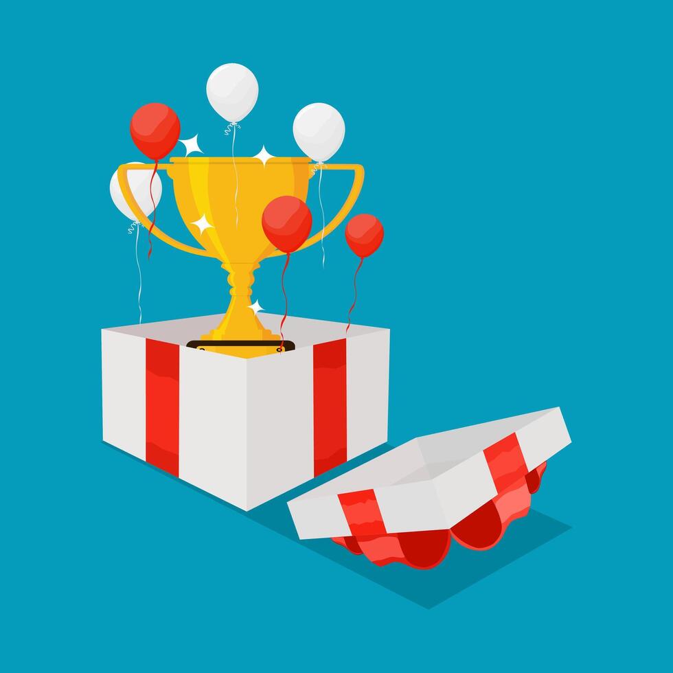 Trophy in gift box with red ribbon vector