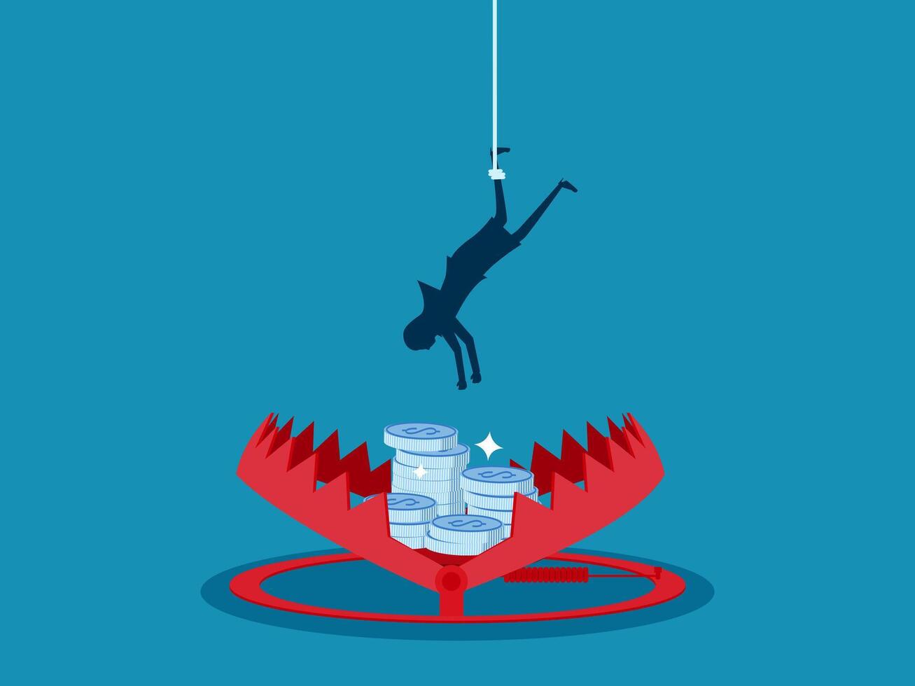 Money trap. Stack of money in a bear trap vector