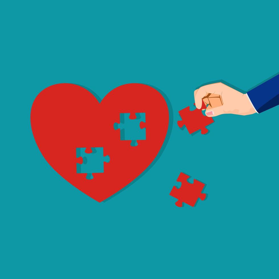 Successful businessmen are solving heart puzzles vector