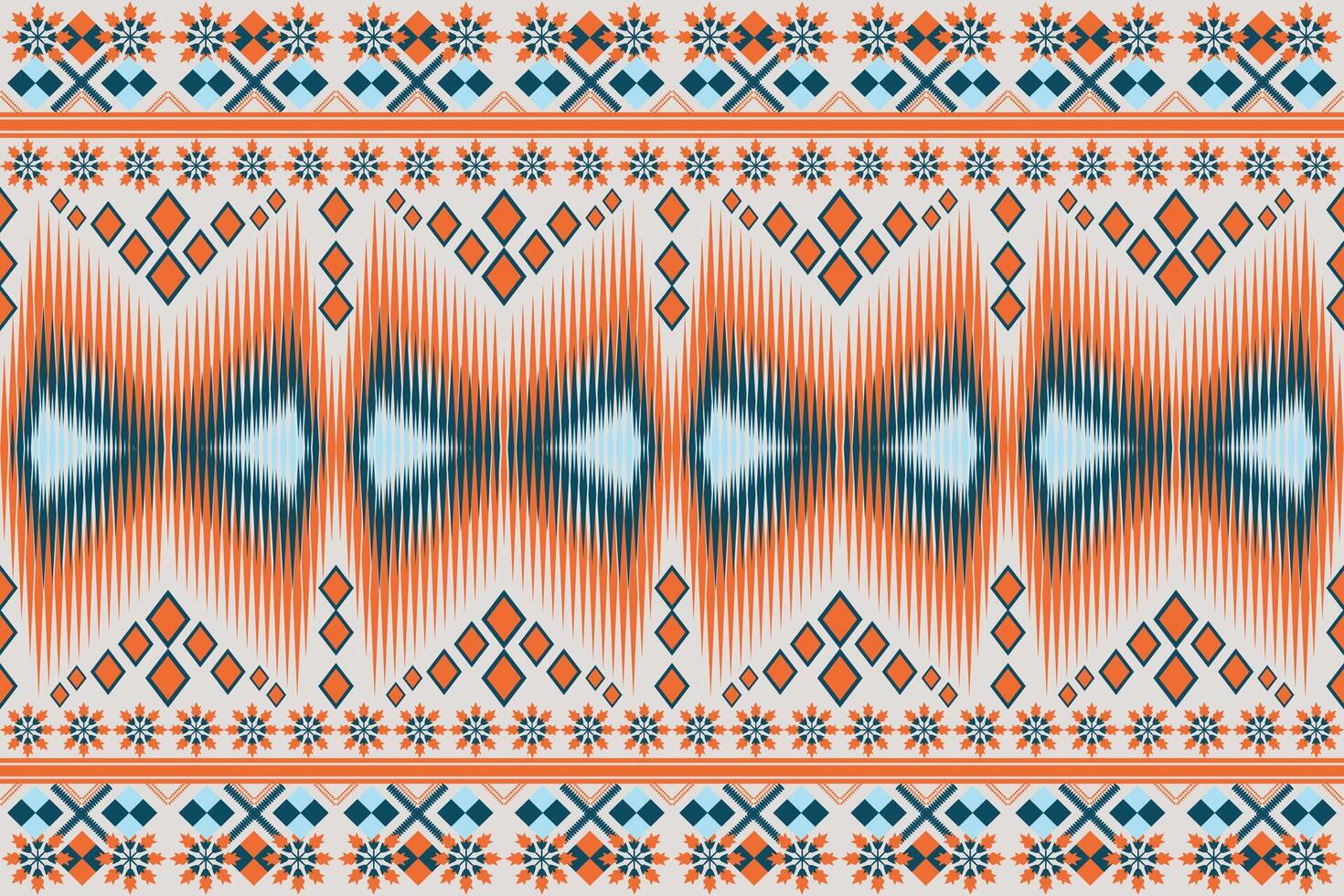 ikat pattern with a geometric flower design blue orange design for print textile carpet vector