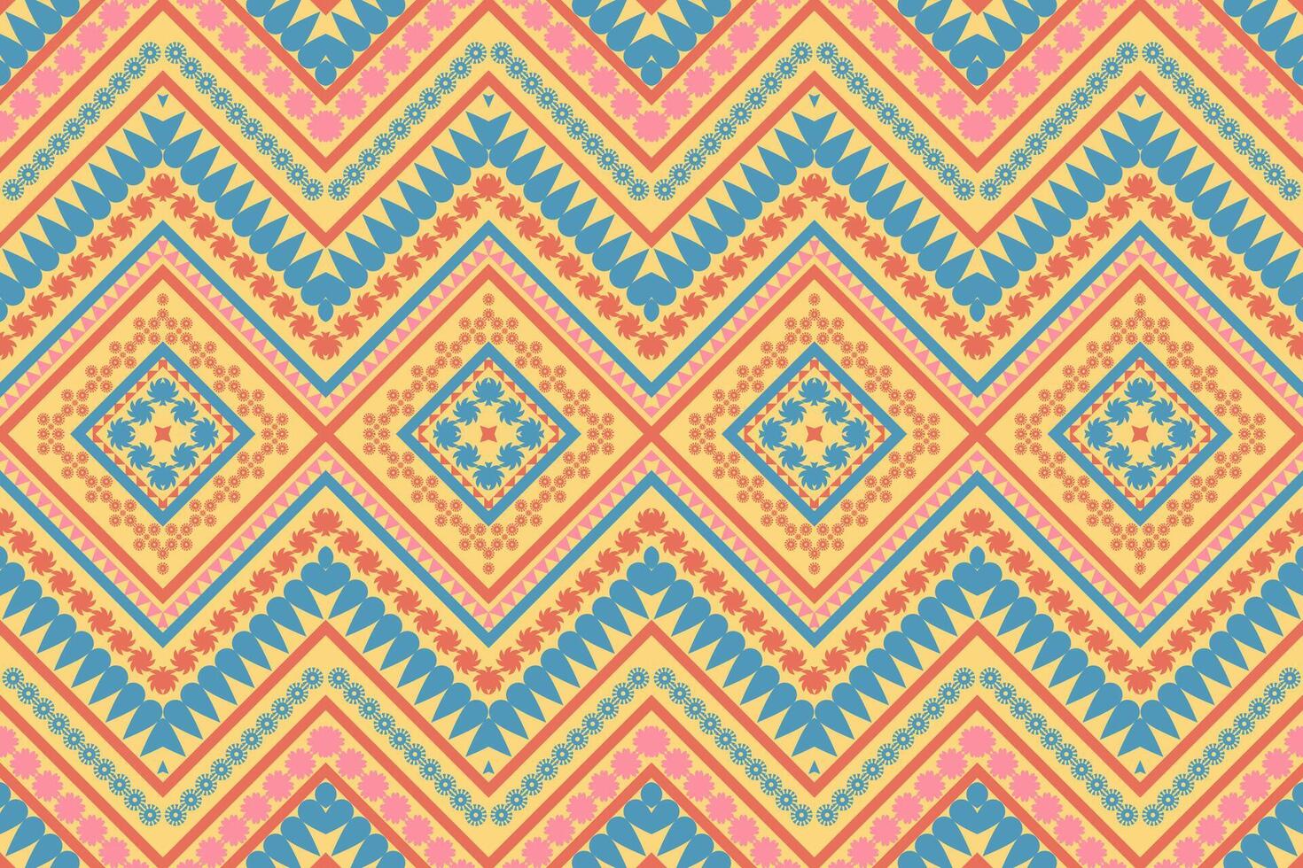 ethnic seamless pattern with a geometric flower design blue orange yellow design for print textile carpet vector