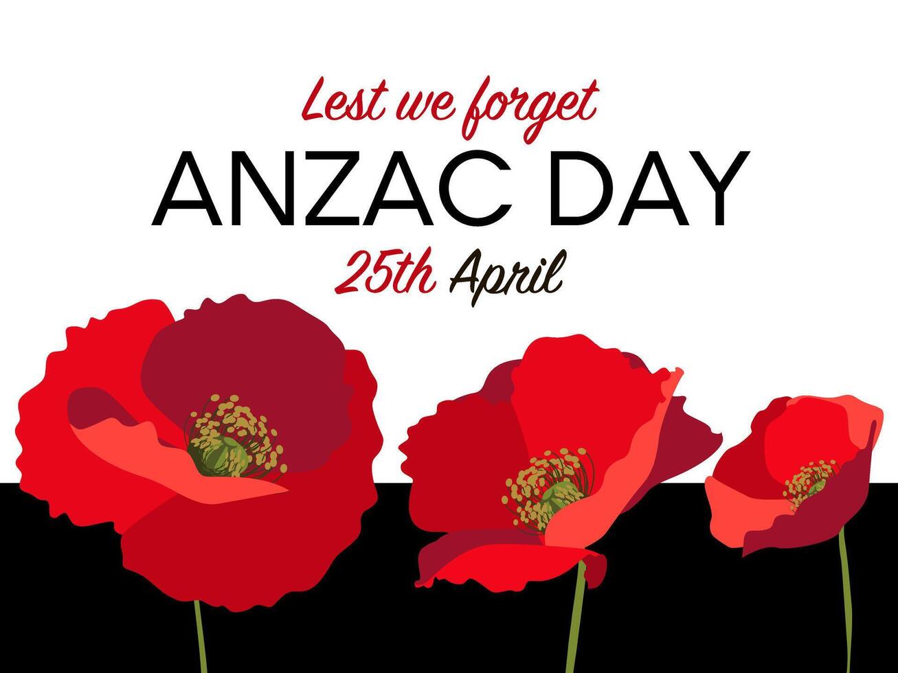 Anzac day horizontal poster layout with red poppies on white background vector