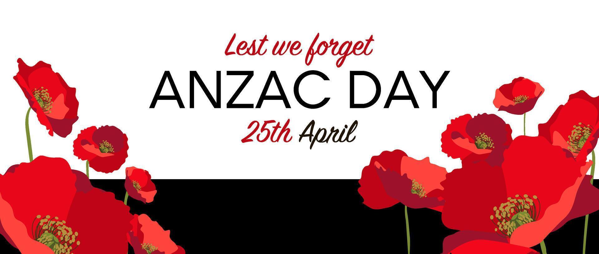 Anzac day horizontal banner layout with red poppies on white background vector