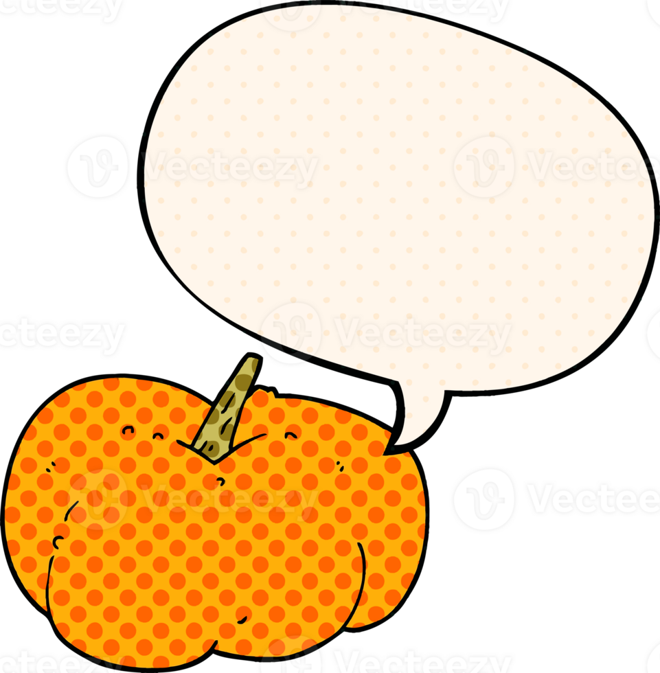 cartoon pumpkin squash with speech bubble in comic book style png