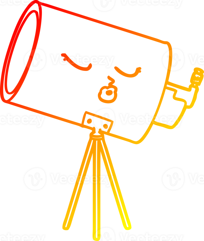 warm gradient line drawing of a cartoon telescope with face png