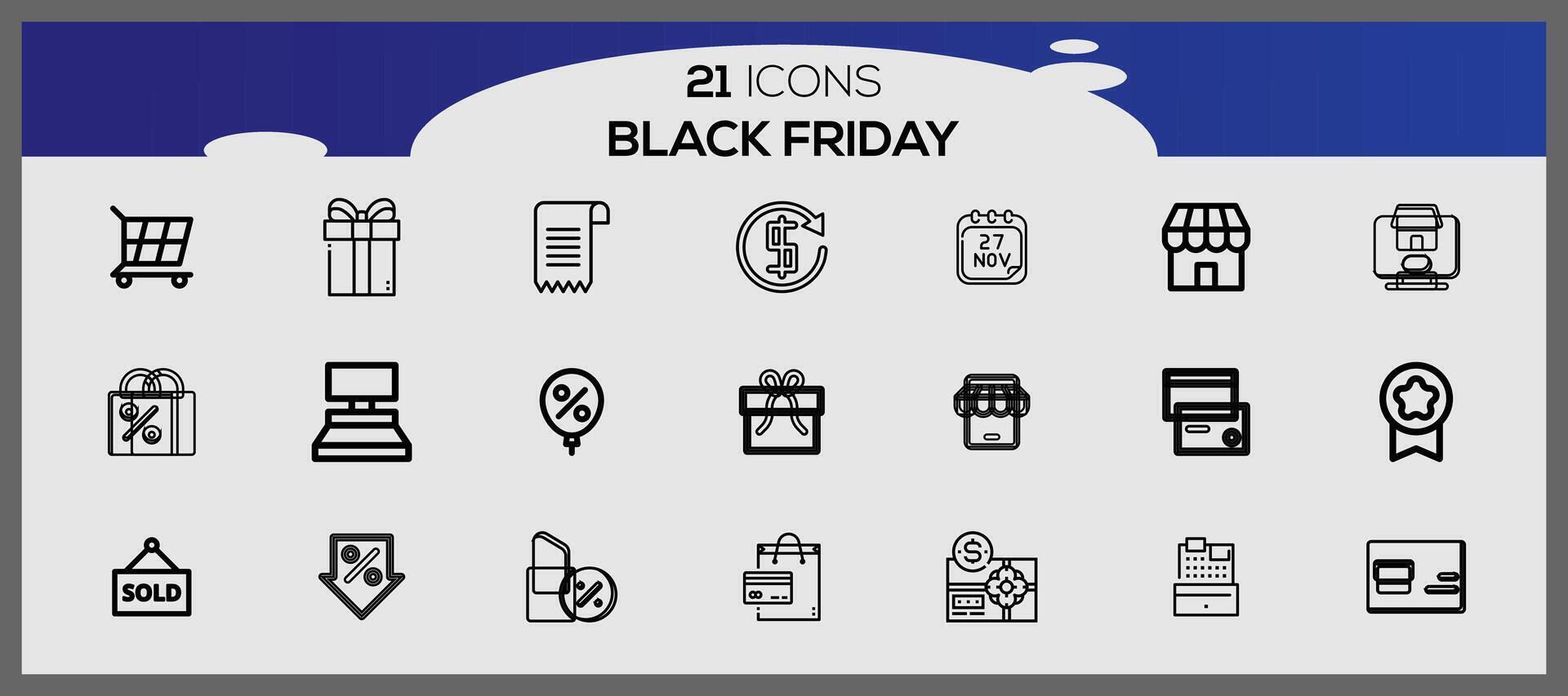 Black friday lineal fill icons pack vector. Black friday sale icon set. vector