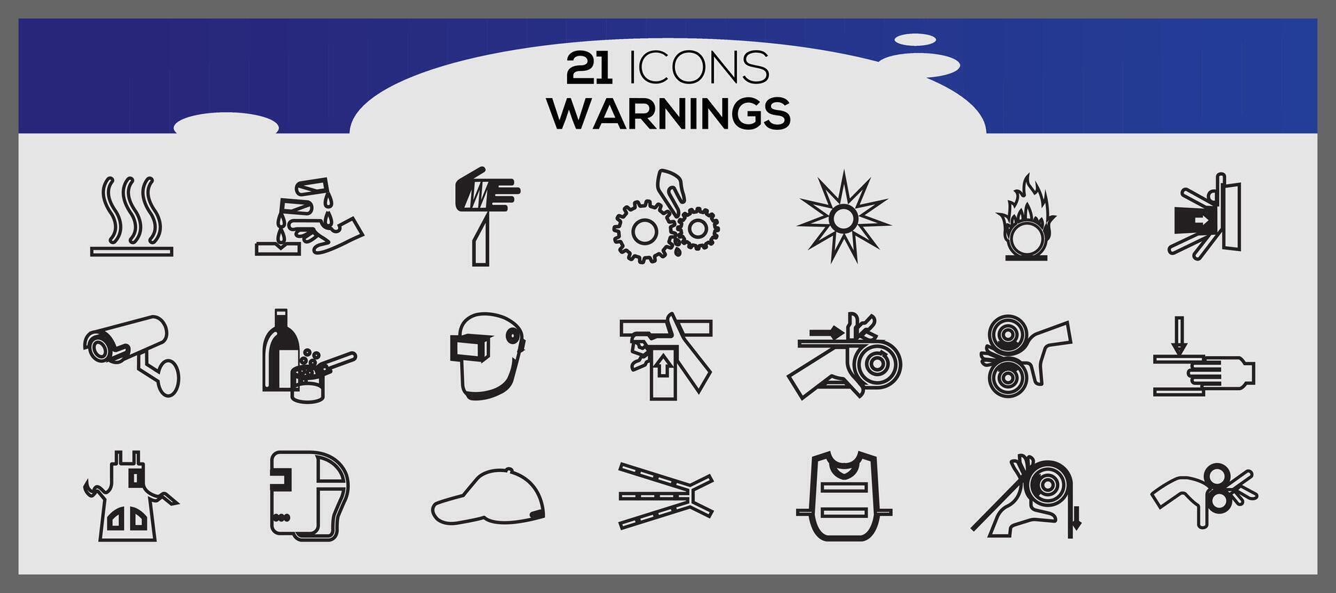 Simple Set of Warnings Related Vector Line Icons. Vector hazardous material signs all classes.