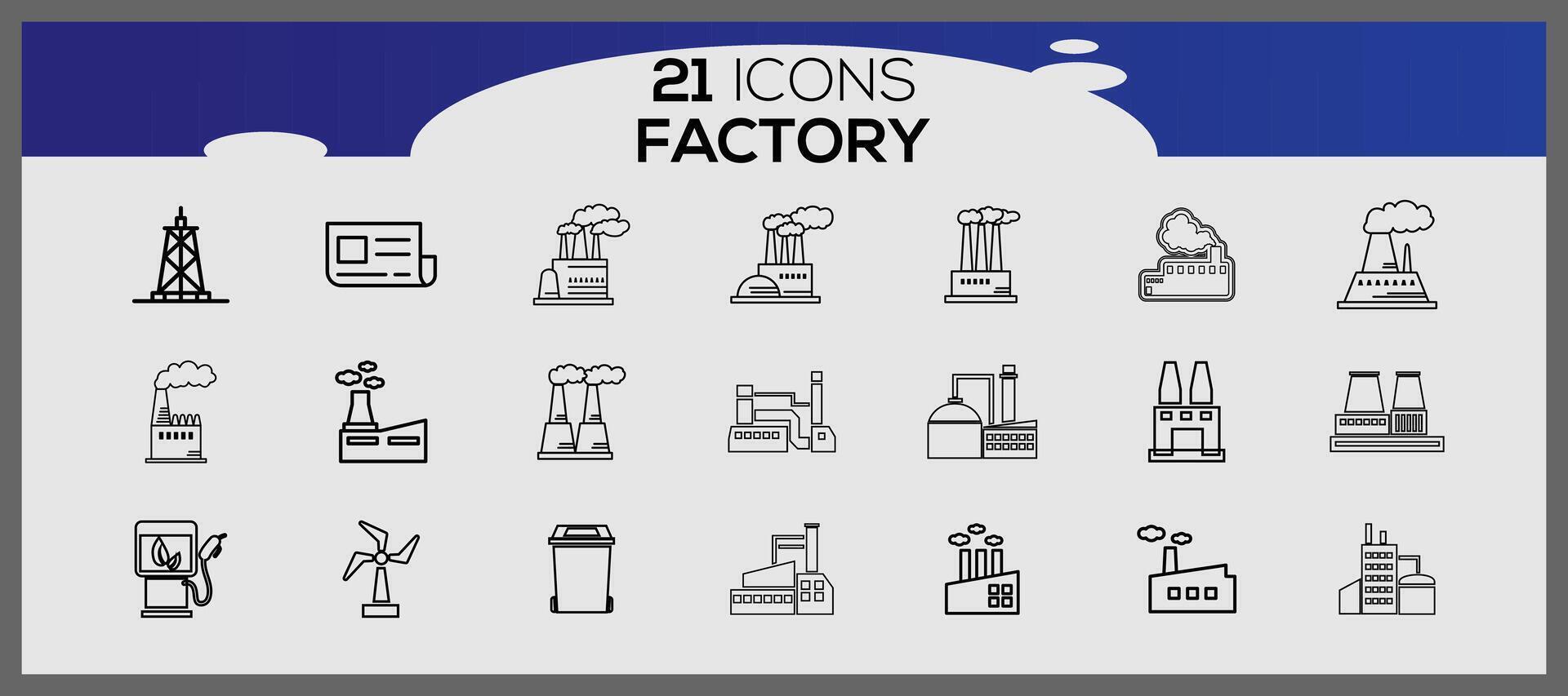 Factory icon pack, with outline icon style. Industrial buildings flat icon set. Plants and factories stickers icon set. vector