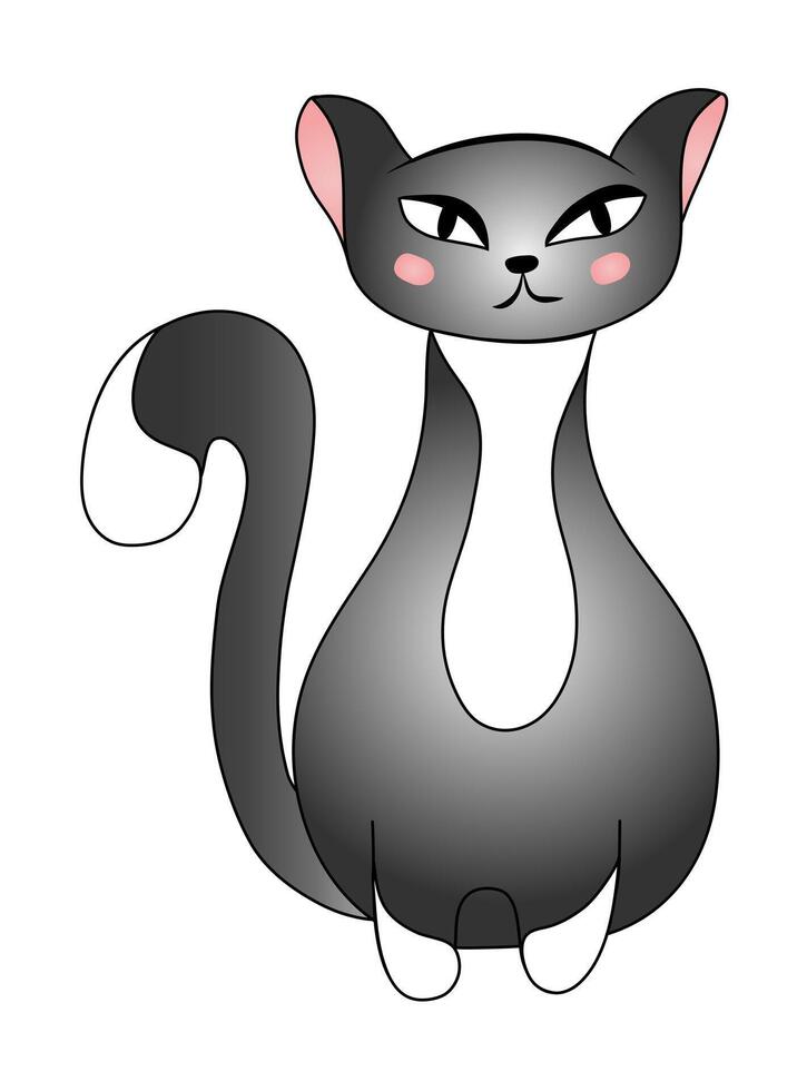 Cute gray cat isolated on white background. Vector illustration for children.