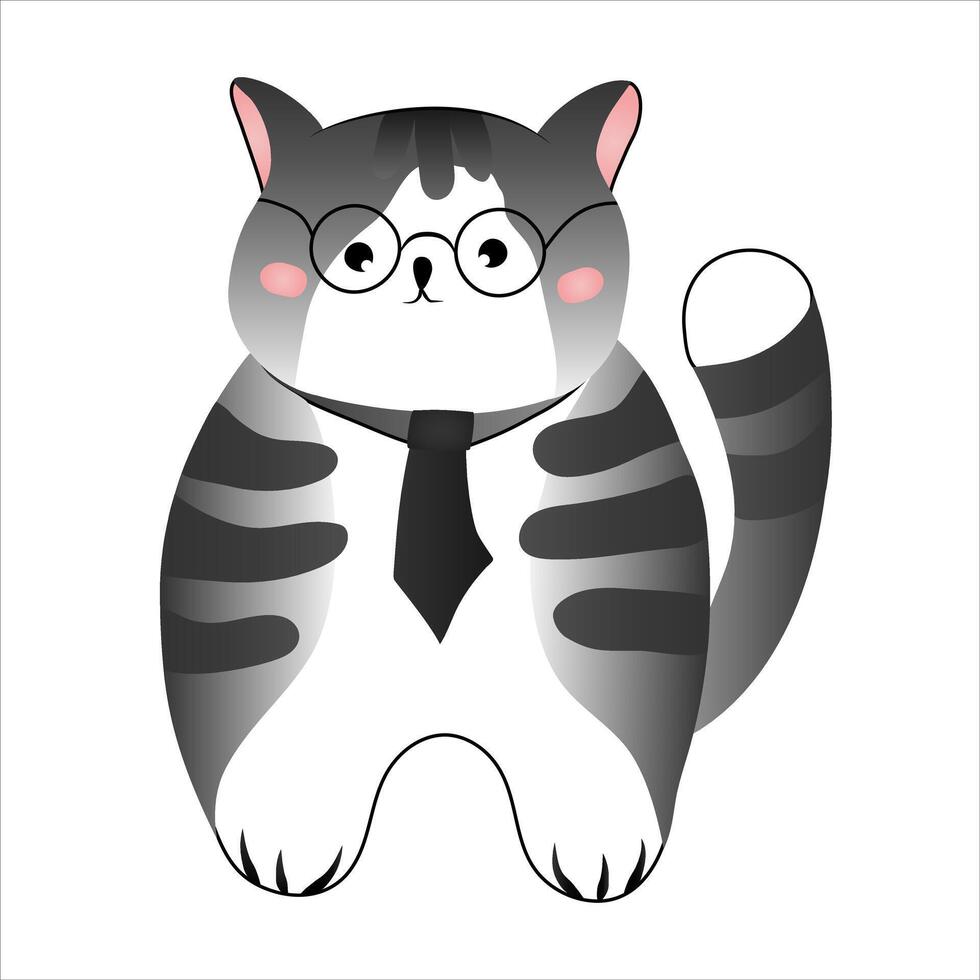 Cute gray striped cat isolated on white background. vector illustration for children.