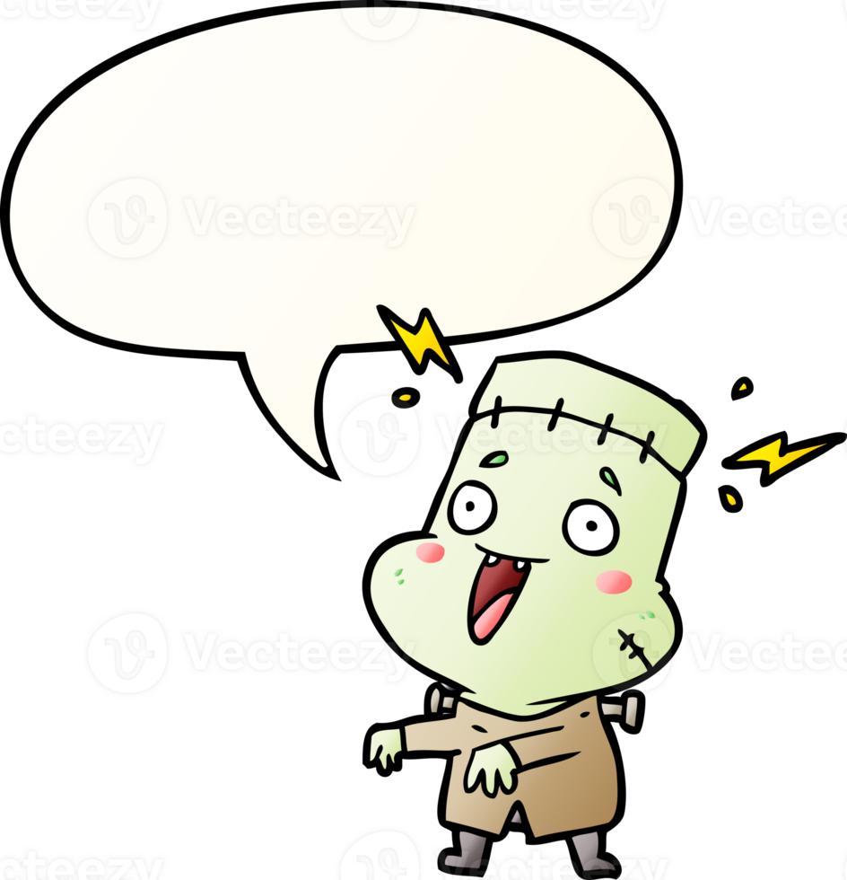 cartoon undead monster creation man with speech bubble in smooth gradient style png