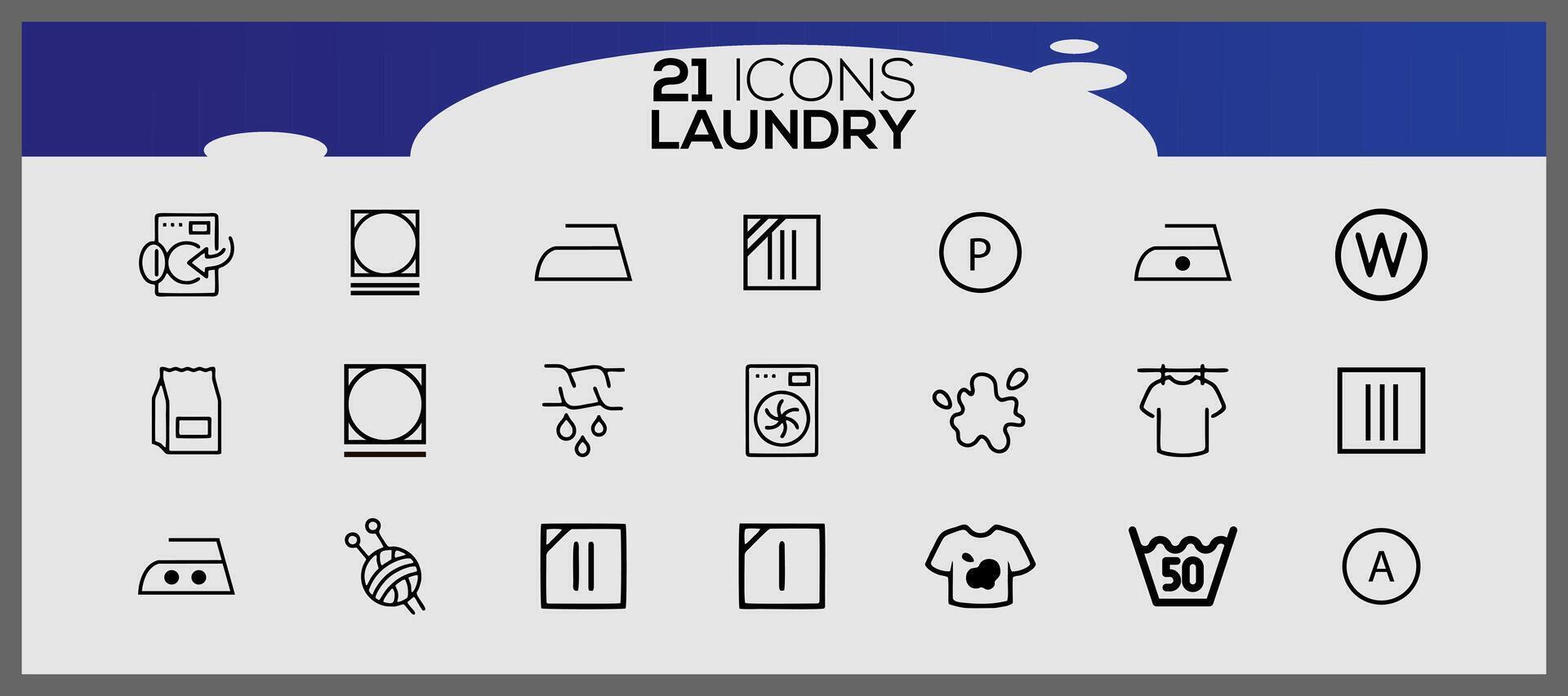 Washing icons and laundry symbols in flat style. Clean laundry and dryer service line icons. vector