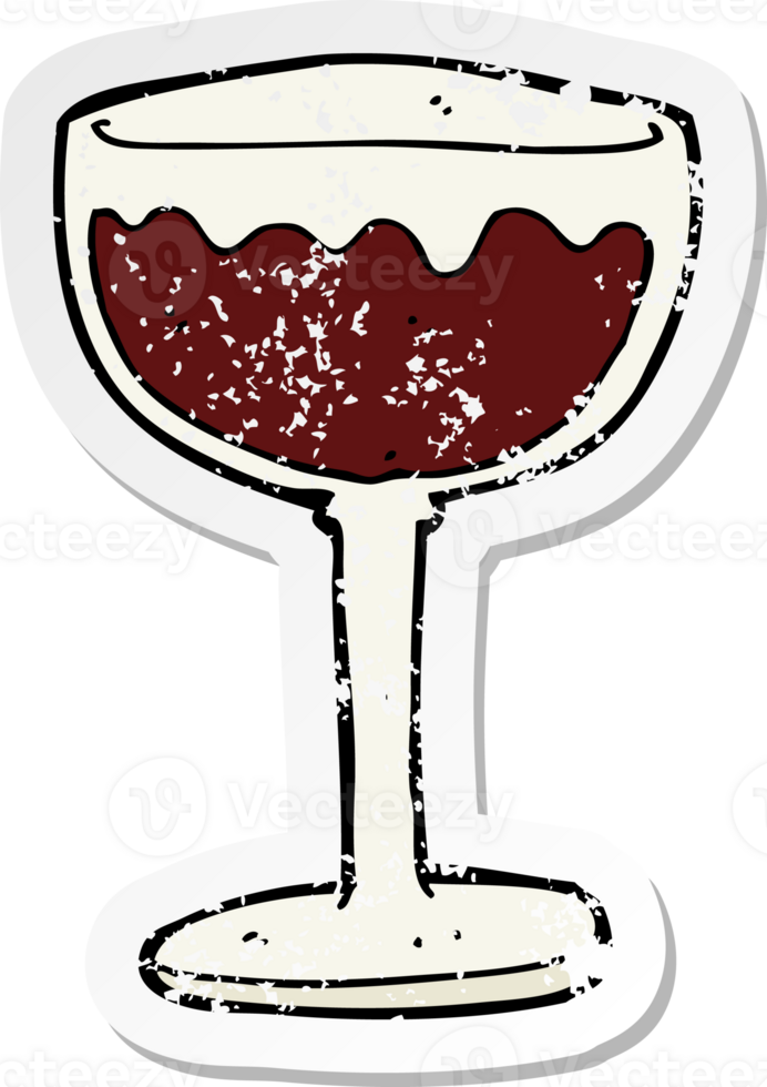 retro distressed sticker of a cartoon glass of red wine png