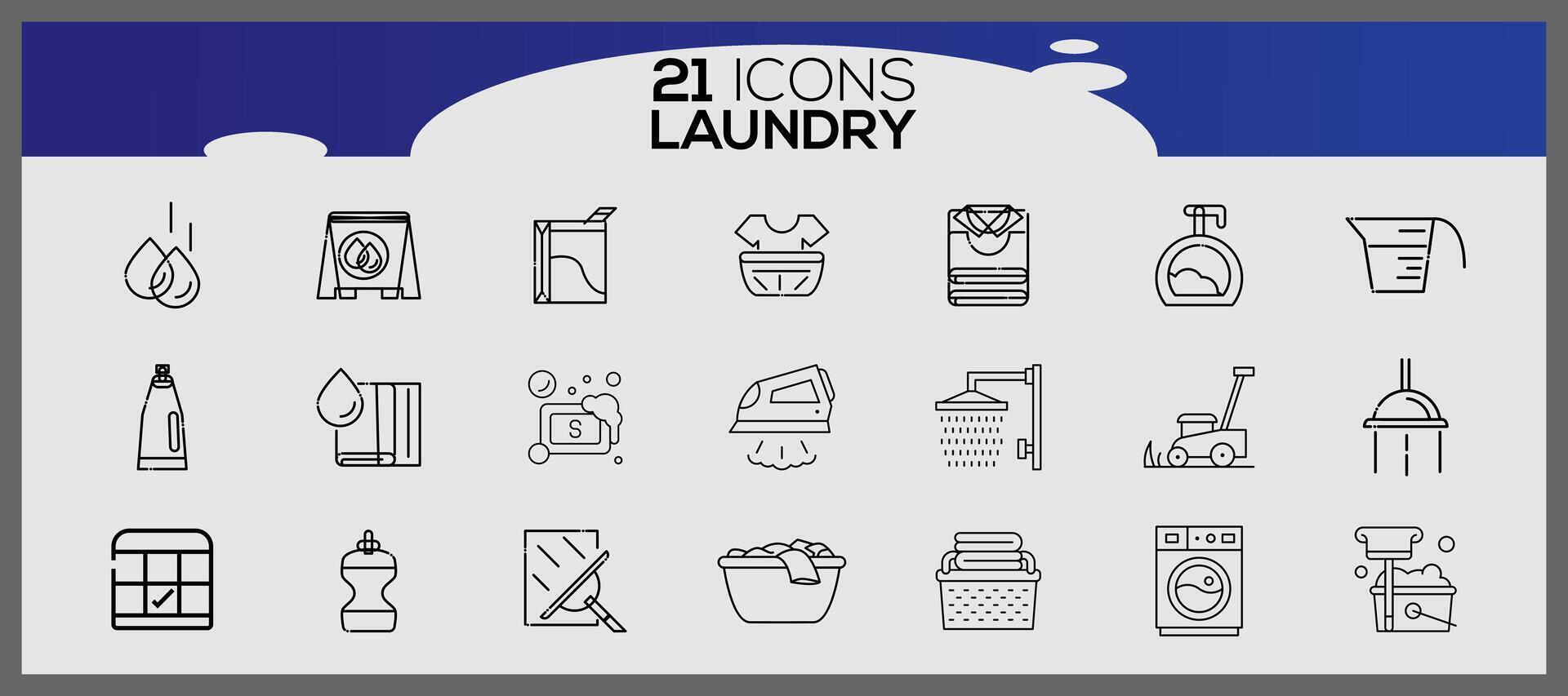 Washing icons and laundry symbols in flat style. Clean laundry and dryer service line icons. vector