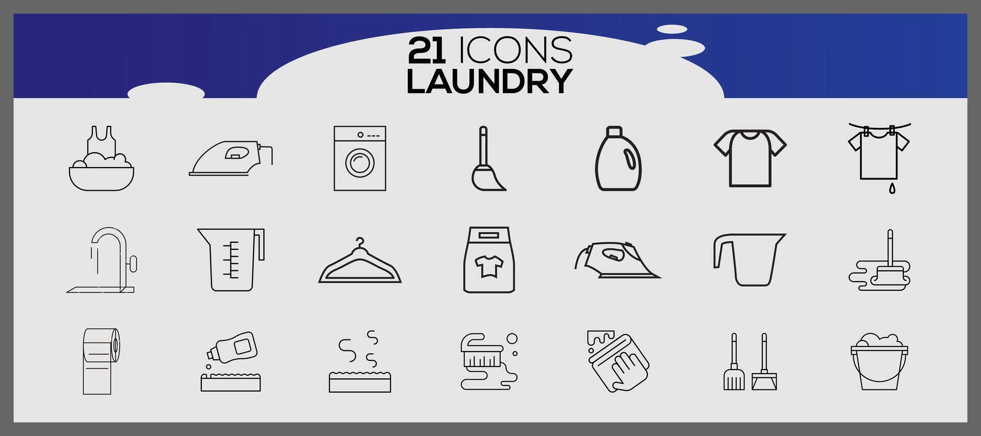 Washing icons and laundry symbols in flat style. Clean laundry and dryer service line icons. vector