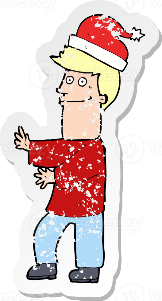 retro distressed sticker of a cartoon man ready for christmas png