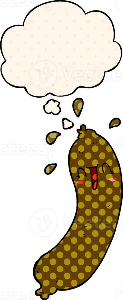 happy cartoon sausage with thought bubble in comic book style png