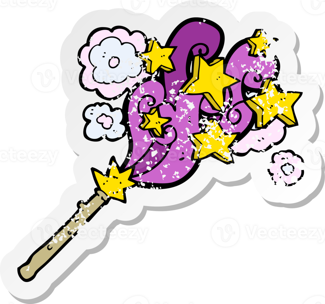 retro distressed sticker of a cartoon magic wand png