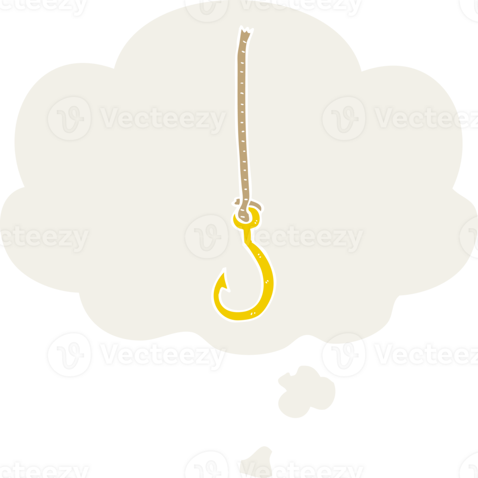 cartoon fish hook with thought bubble in retro style png
