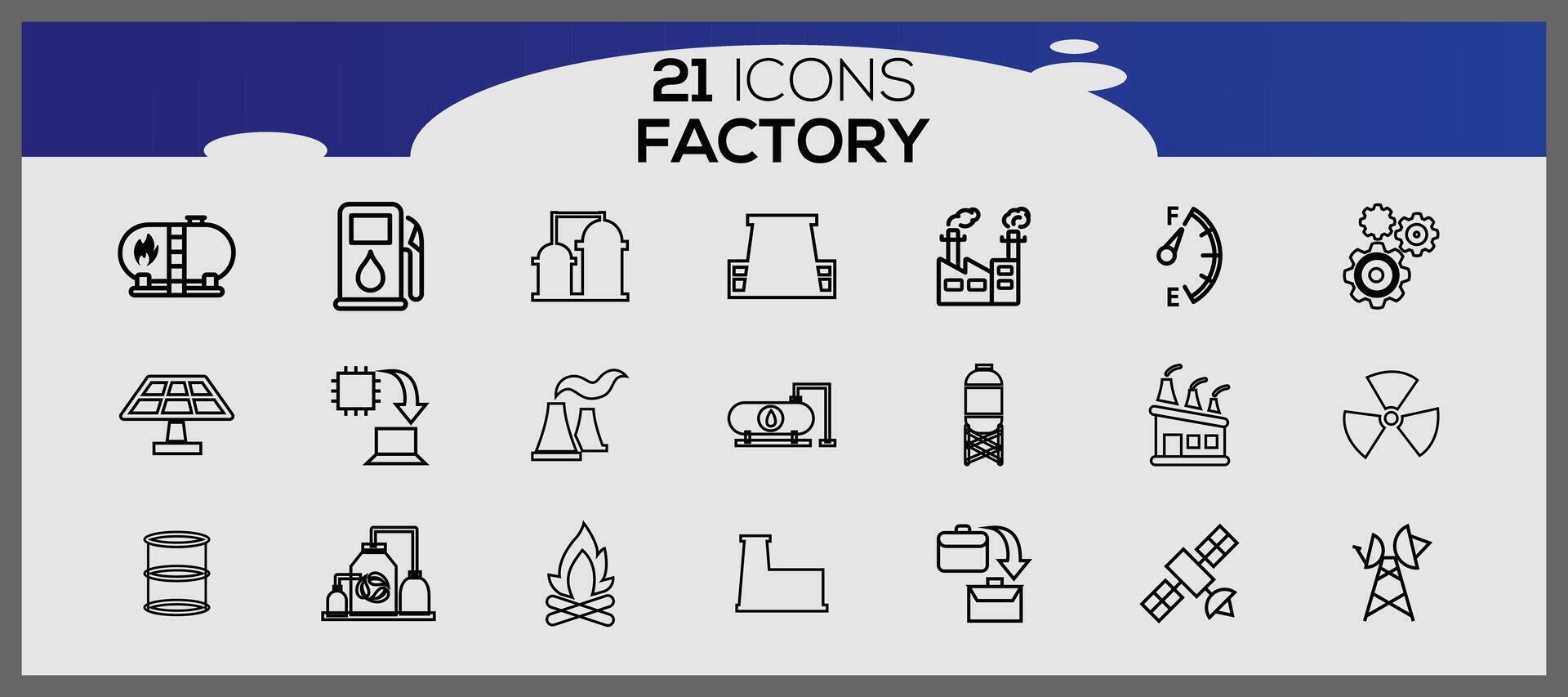 Factory icon pack, with outline icon style. Industrial buildings flat icon set. Plants and factories stickers icon set. vector