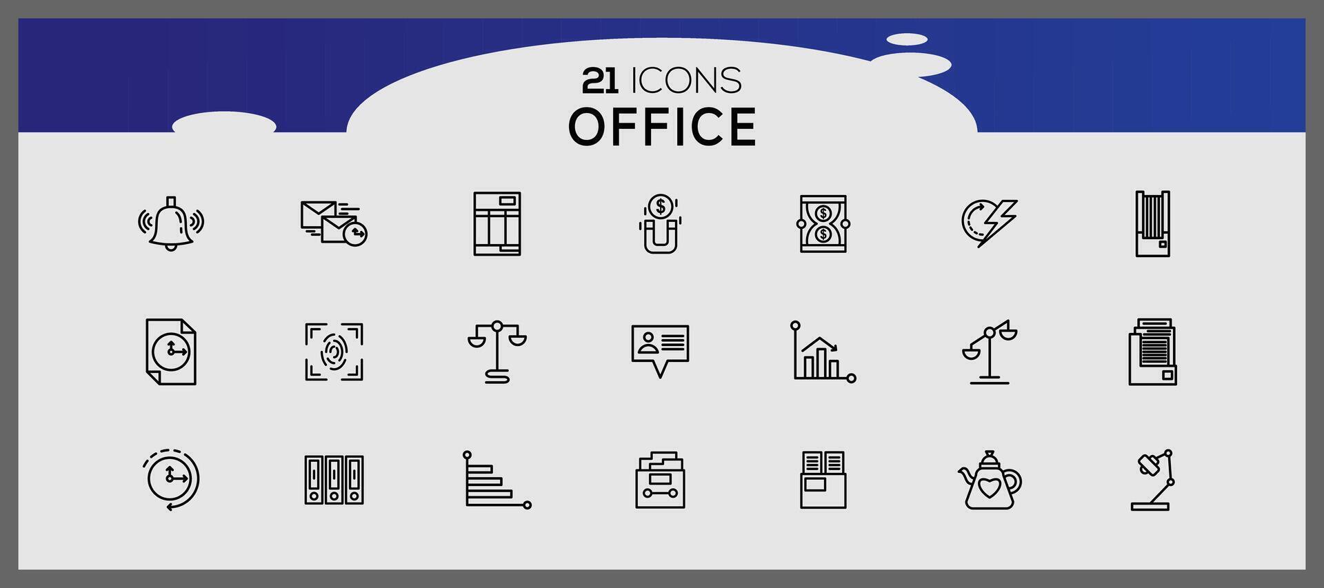 oficina y negocio, iconos vector ui ilustración mezclado viaje médico Finanzas concepto.