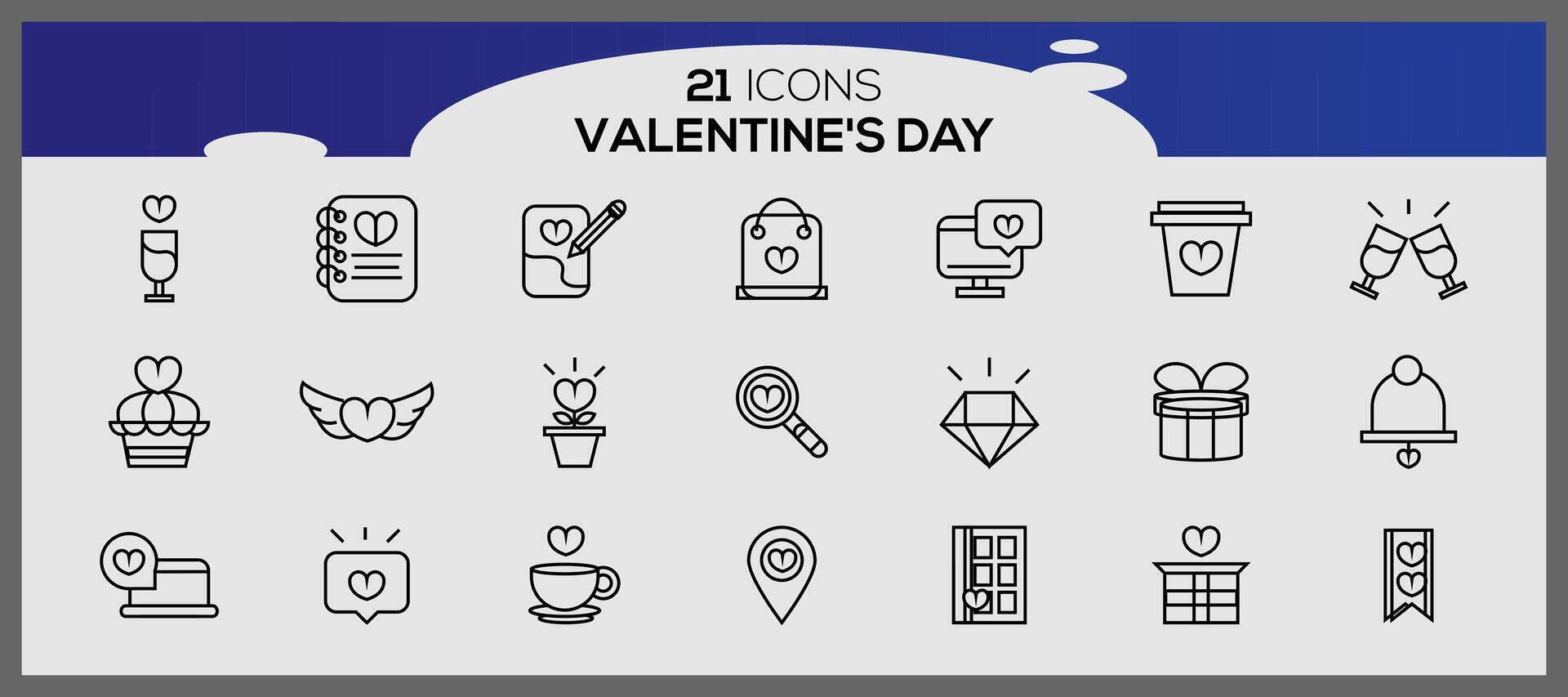 Valentine's day icons. Collection of illustrated valentine's icons. vector