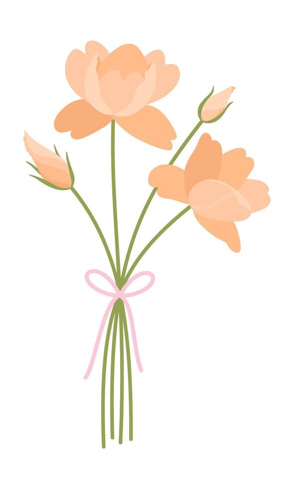 Wildflower bouquet, tied with ribbon. Floral vector illustration. Gentle meadow flowers, wild plants for design projects