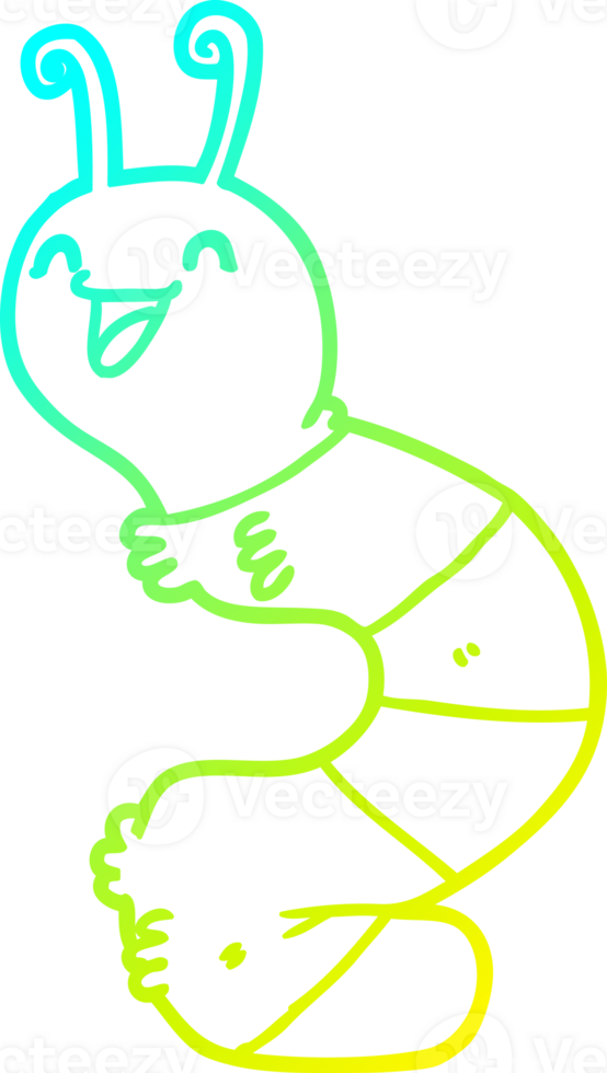 cold gradient line drawing of a cartoon happy caterpillar png