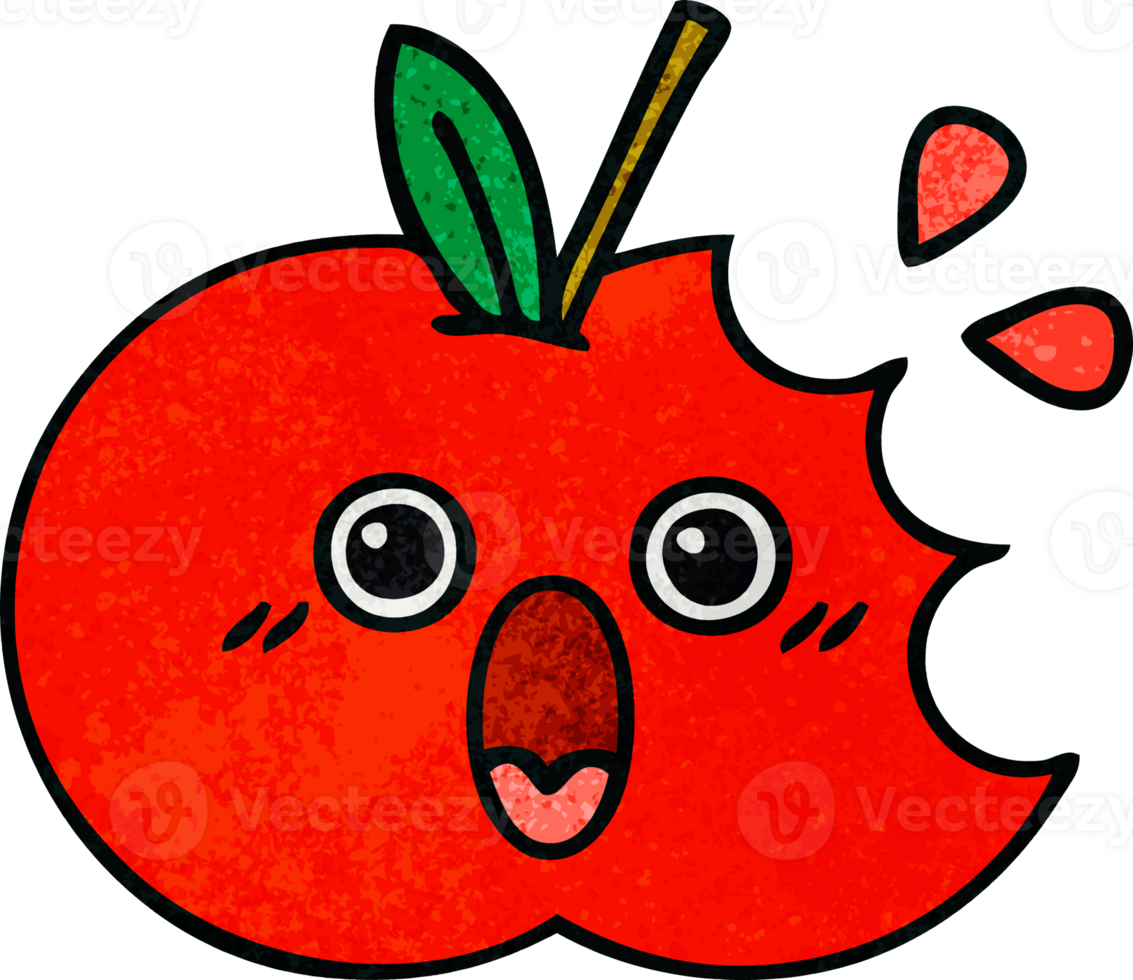 retro grunge textura dibujos animados de un rojo manzana png