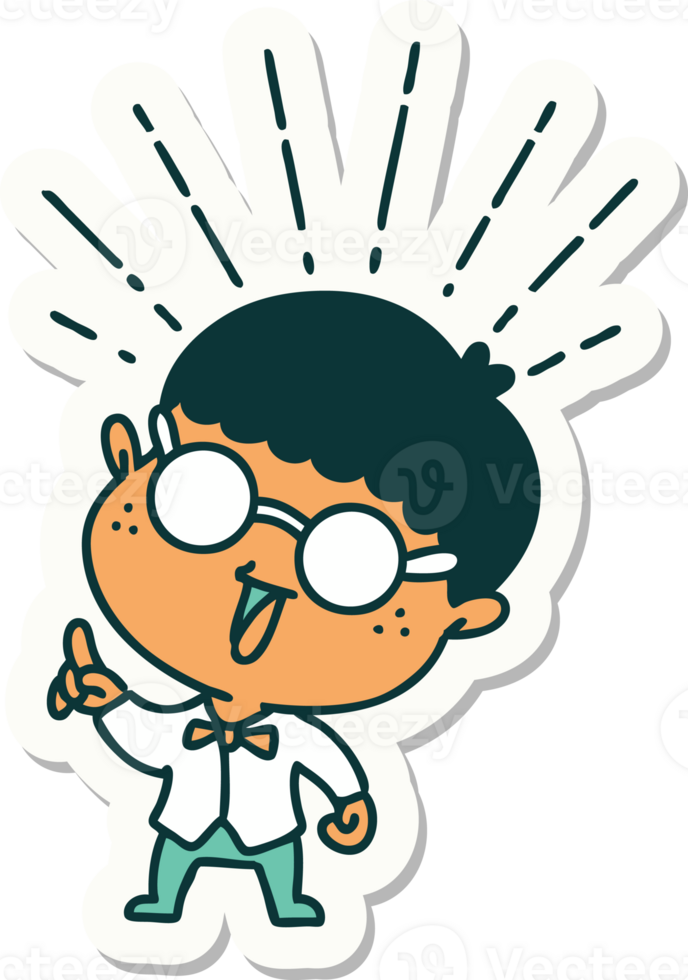sticker of a tattoo style man with genius idea png