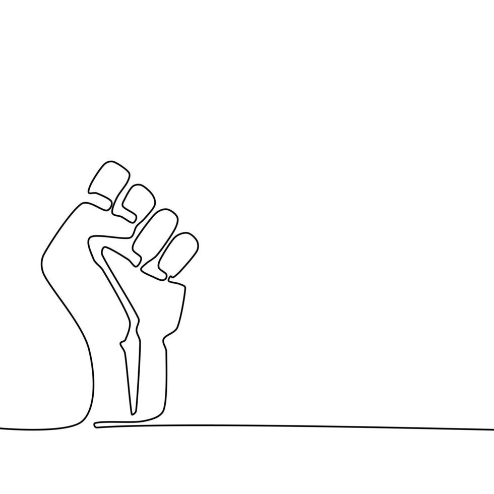 Draw a continuous line of the fist. Raise your fist in protest vector